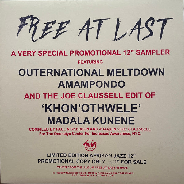 Various – Free At Last - A Very Special Promotional 12" Sampler (inc. Joe Claussell Edit)