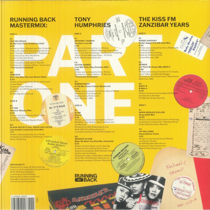 Various, Tony Humphries – Running Back Mastermix: Kiss FM Zanzibar Years Part One【近日入荷予定】