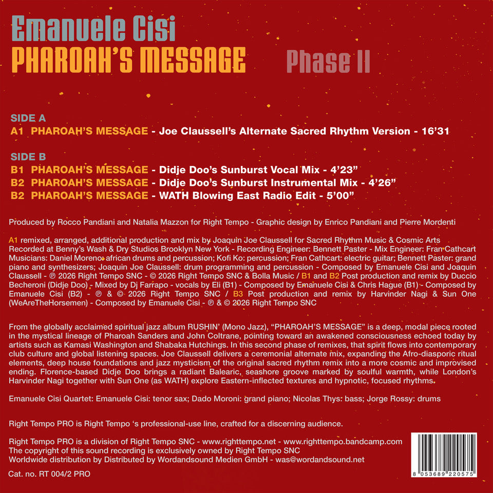 Emanuele Cisi – Pharoah's Message - Phase II (Joe Claussell / Didje Doo Remixes)【近日入荷予定】