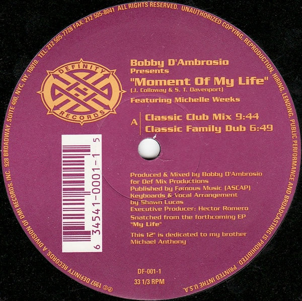 BOBBY D'AMBROSIO / MOMENT OF MY LIFE
