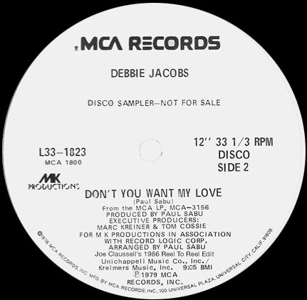 DEBBIE JACOBS / DON'T YOU WANT MY LOVE-JOE CLAUSSELL 1988 REEL TO REEL EDITS