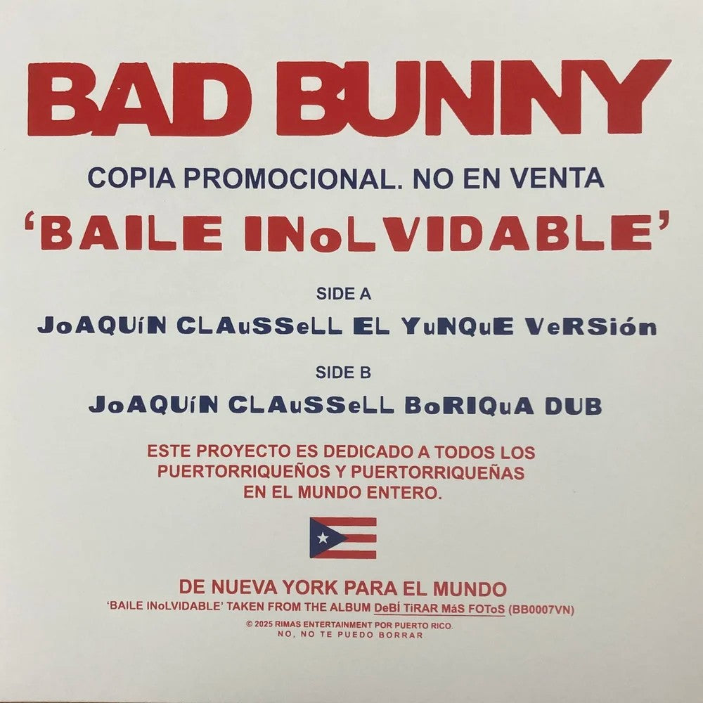 Bad Bunny - Baile Inolvidable (Joe Claussell Remix)【近日入荷予定】