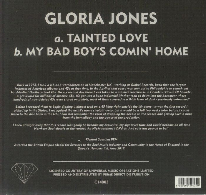 Gloria Jones - Tainted Love / My Bad Boy's Comin' Home【近日入荷予定】