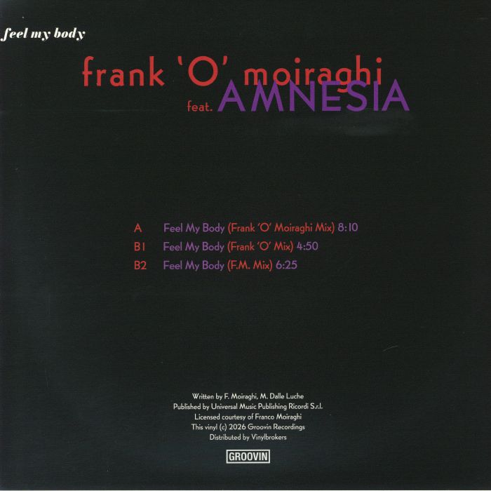 Frank 'O Moiraghi Featuring Amnesia – Feel My Body【近日入荷予定】