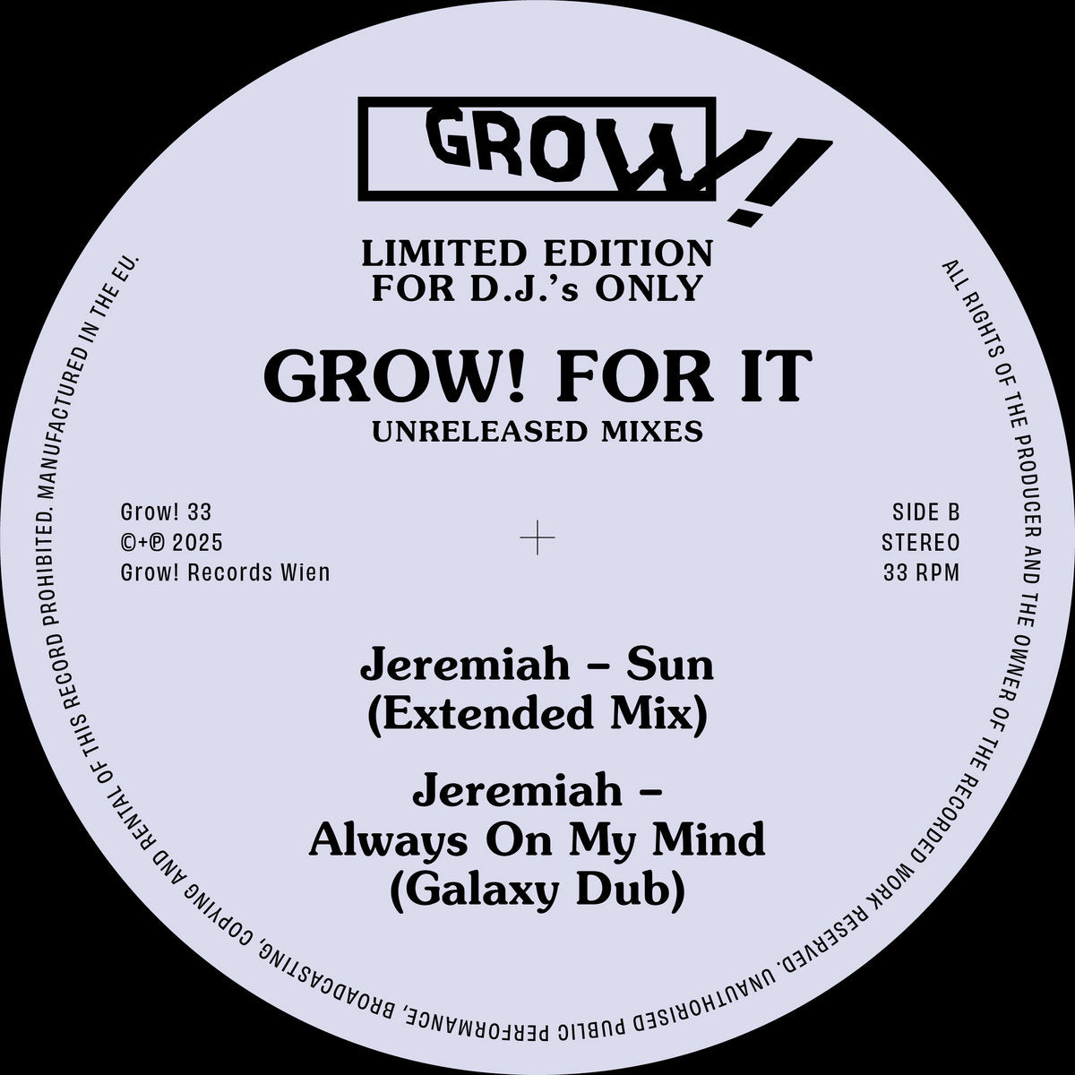 Various – Grow! For It - Unreleased Mixes【近日入荷予定】
