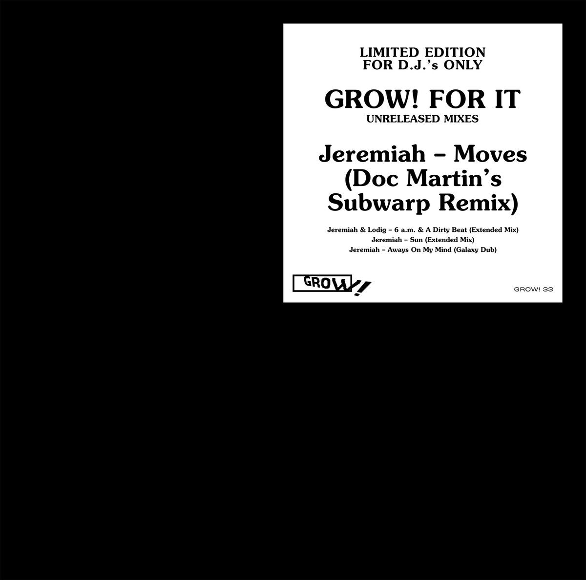 Various – Grow! For It - Unreleased Mixes【近日入荷予定】