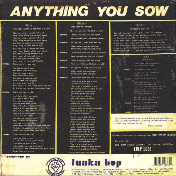 William Onyeabor – Anything You Sow【近日入荷予定】