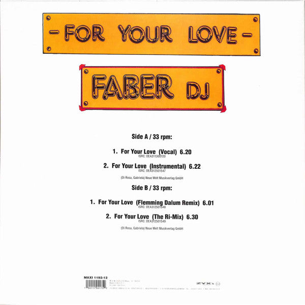 Faber DJ – For Your Love【近日入荷予定】