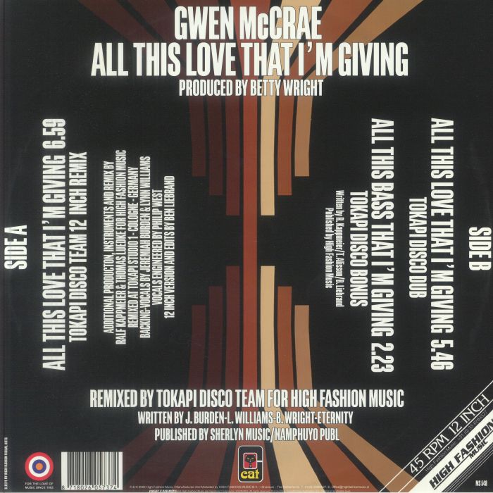 Gwen McCrae – All This Love That I'm Giving (Tokapi Disco Team Mixes)【近日入荷予定】